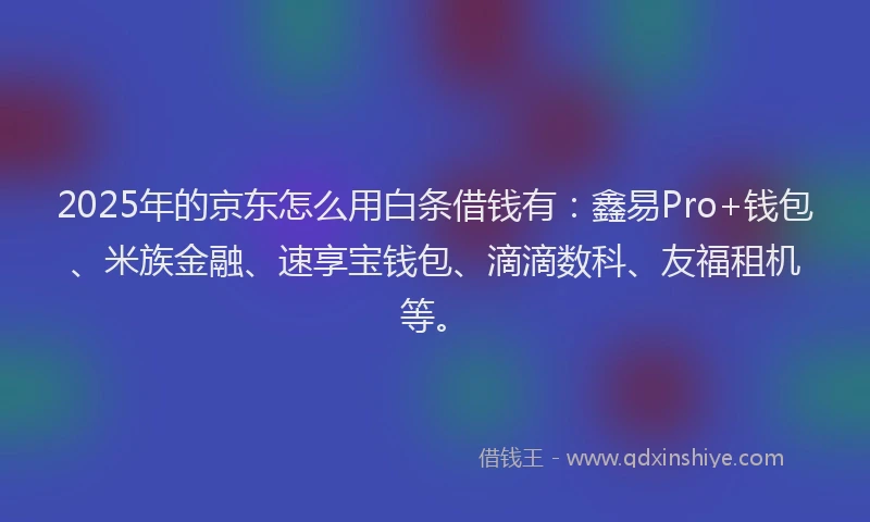 2025年的京东怎么用白条借钱有：鑫易Pro+钱包、米族金融、速享宝钱包、滴滴数科、友福租机等。