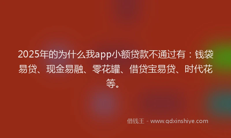 2025年的为什么我app小额贷款不通过有：钱袋易贷、现金易融、零花罐、借贷宝易贷、时代花等。