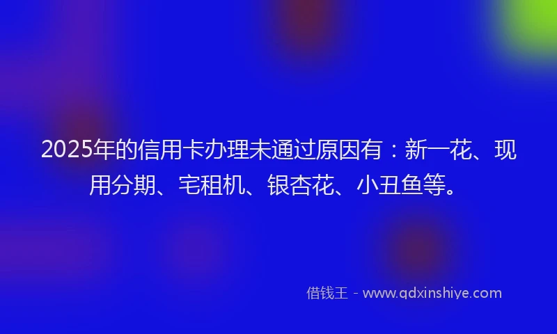 2025年的信用卡办理未通过原因有：新一花、现用分期、宅租机、银杏花、小丑鱼等。
