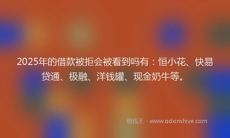 2025年的借款被拒会被看到吗有：恒小花、快易贷通、极融、洋钱罐、现金奶牛等。