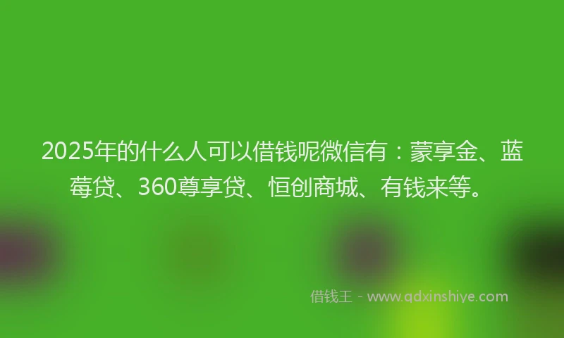 2025年的什么人可以借钱呢微信有：蒙享金、蓝莓贷、360尊享贷、恒创商城、有钱来等。