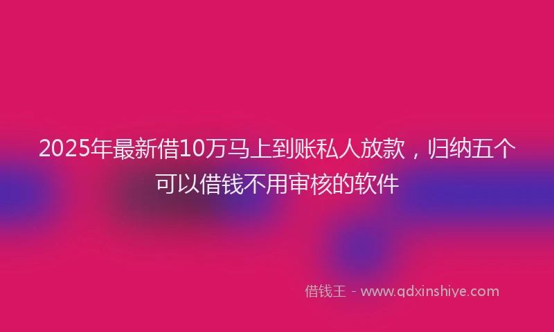 2025年最新借10万马上到账私人放款，归纳五个可以借钱不用审核的软件