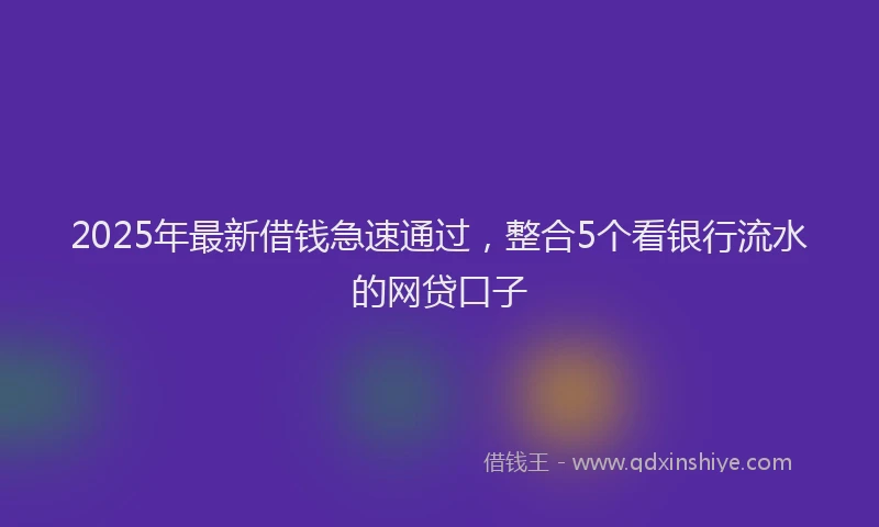 2025年最新借钱急速通过，整合5个看银行流水的网贷口子