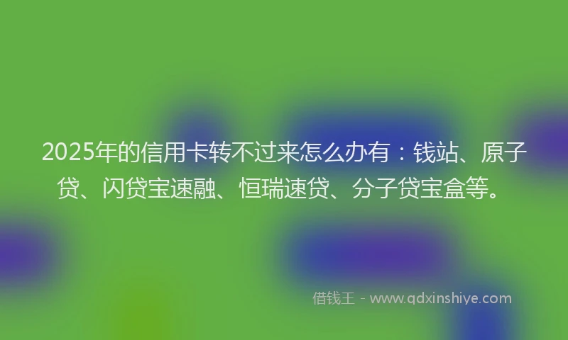 2025年的信用卡转不过来怎么办有：钱站、原子贷、闪贷宝速融、恒瑞速贷、分子贷宝盒等。