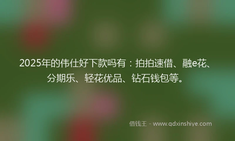 2025年的伟仕好下款吗有：拍拍速借、融e花、分期乐、轻花优品、钻石钱包等。
