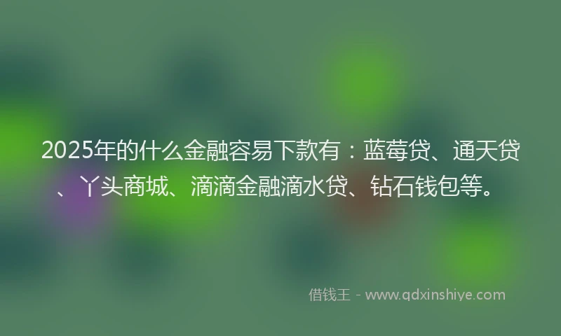 2025年的什么金融容易下款有：蓝莓贷、通天贷、丫头商城、滴滴金融滴水贷、钻石钱包等。