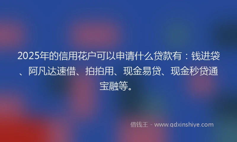 2025年的信用花户可以申请什么贷款有：钱进袋、阿凡达速借、拍拍用、现金易贷、现金秒贷通宝融等。