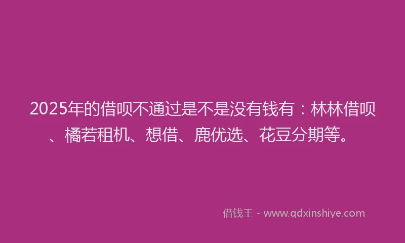 2025年的借呗不通过是不是没有钱有：林林借呗、橘若租机、想借、鹿优选、花豆分期等。