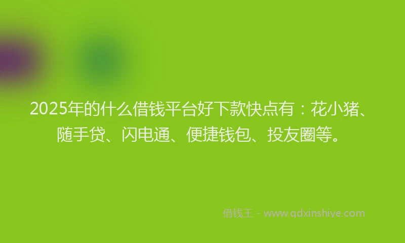 2025年的什么借钱平台好下款快点有：花小猪、随手贷、闪电通、便捷钱包、投友圈等。