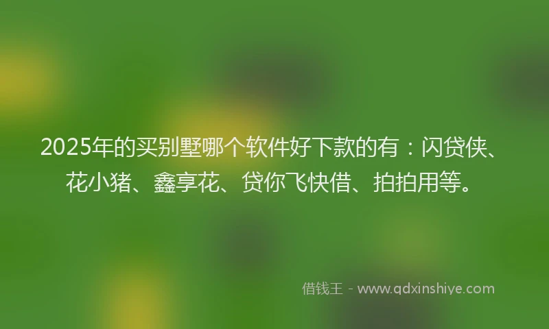 2025年的买别墅哪个软件好下款的有：闪贷侠、花小猪、鑫享花、贷你飞快借、拍拍用等。