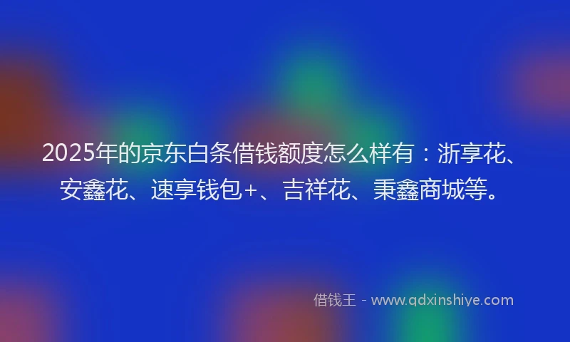 2025年的京东白条借钱额度怎么样有：浙享花、安鑫花、速享钱包+、吉祥花、秉鑫商城等。