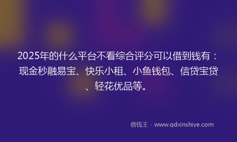 2025年的什么平台不看综合评分可以借到钱有：现金秒融易宝、快乐小租、小鱼钱包、信贷宝贷、轻花优品等。