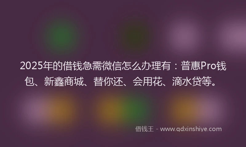 2025年的借钱急需微信怎么办理有：普惠Pro钱包、新鑫商城、替你还、会用花、滴水贷等。