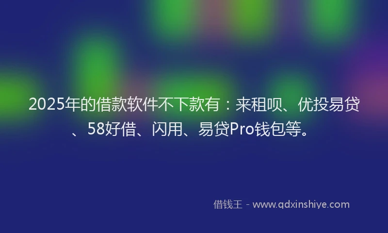 2025年的借款软件不下款有：来租呗、优投易贷、58好借、闪用、易贷Pro钱包等。