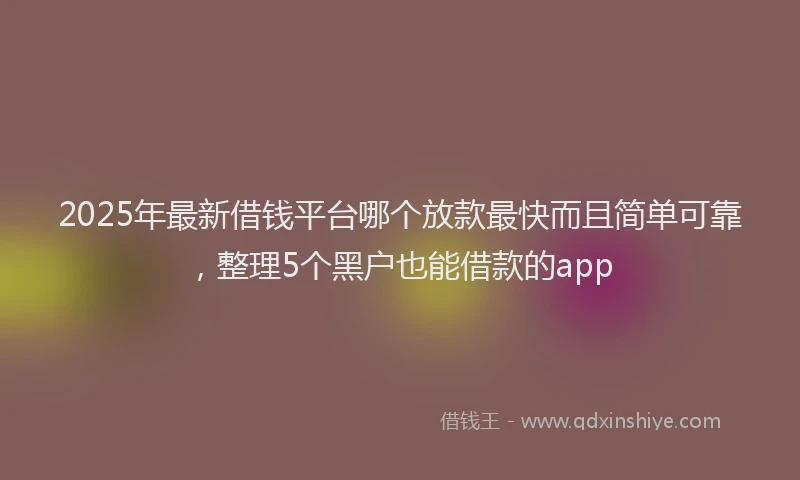 2025年最新借钱平台哪个放款最快而且简单可靠，整理5个黑户也能借款的app