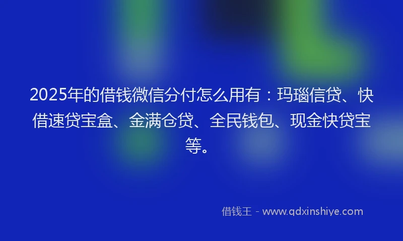 2025年的借钱微信分付怎么用有：玛瑙信贷、快借速贷宝盒、金满仓贷、全民钱包、现金快贷宝等。