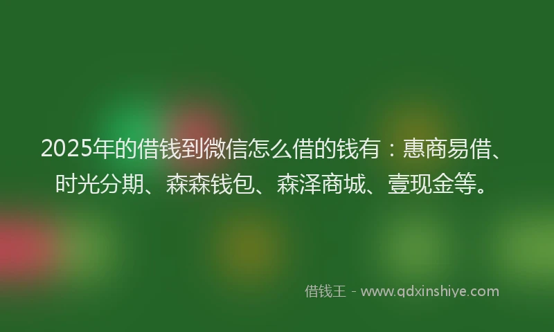 2025年的借钱到微信怎么借的钱有：惠商易借、时光分期、森森钱包、森泽商城、壹现金等。