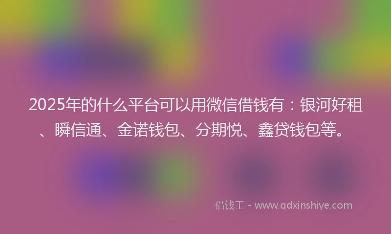 2025年的什么平台可以用微信借钱有：银河好租、瞬信通、金诺钱包、分期悦、鑫贷钱包等。