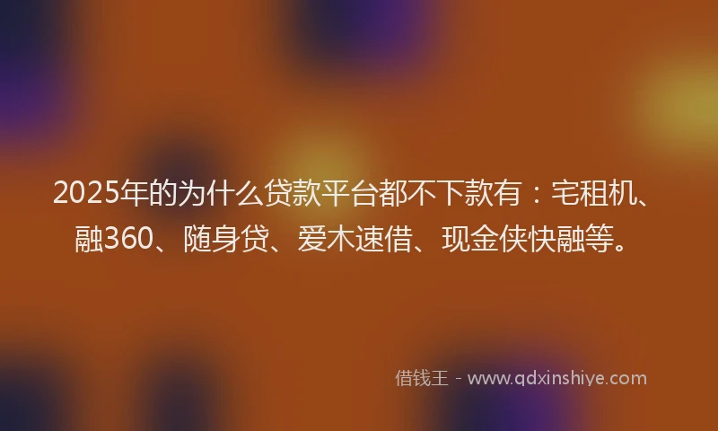 2025年的为什么贷款平台都不下款有：宅租机、融360、随身贷、爱木速借、现金侠快融等。