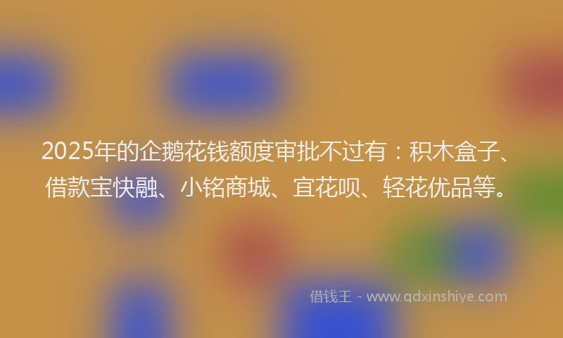 2025年的企鹅花钱额度审批不过有：积木盒子、借款宝快融、小铭商城、宜花呗、轻花优品等。