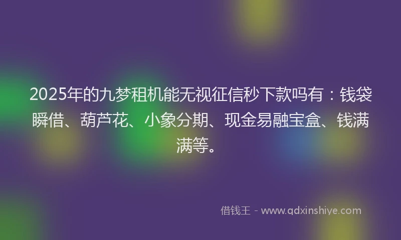 2025年的九梦租机能无视征信秒下款吗有：钱袋瞬借、葫芦花、小象分期、现金易融宝盒、钱满满等。