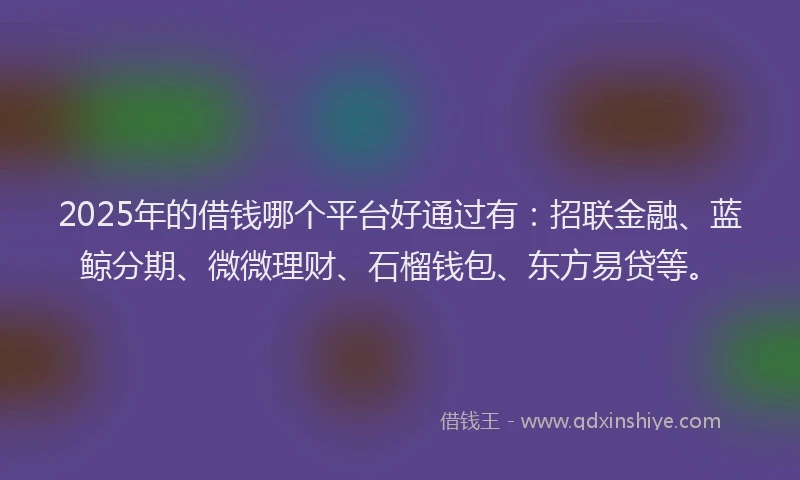 2025年的借钱哪个平台好通过有：招联金融、蓝鲸分期、微微理财、石榴钱包、东方易贷等。