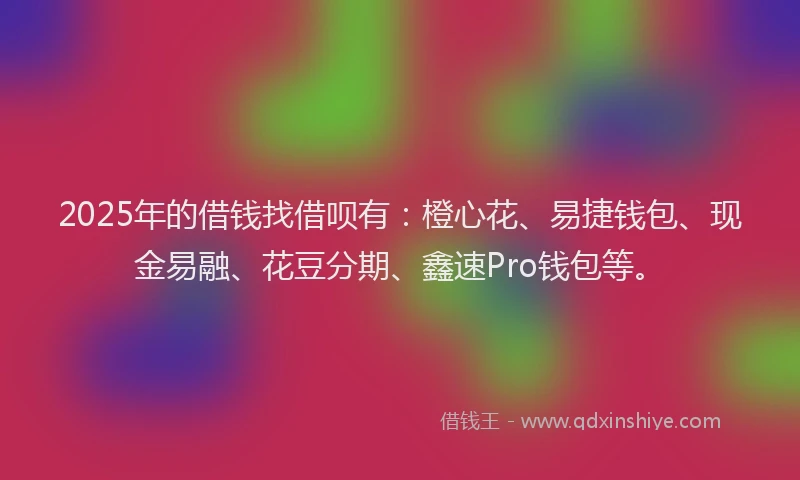 2025年的借钱找借呗有：橙心花、易捷钱包、现金易融、花豆分期、鑫速Pro钱包等。