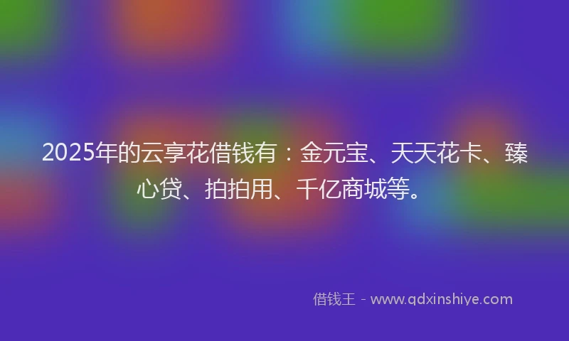 2025年的云享花借钱有：金元宝、天天花卡、臻心贷、拍拍用、千亿商城等。
