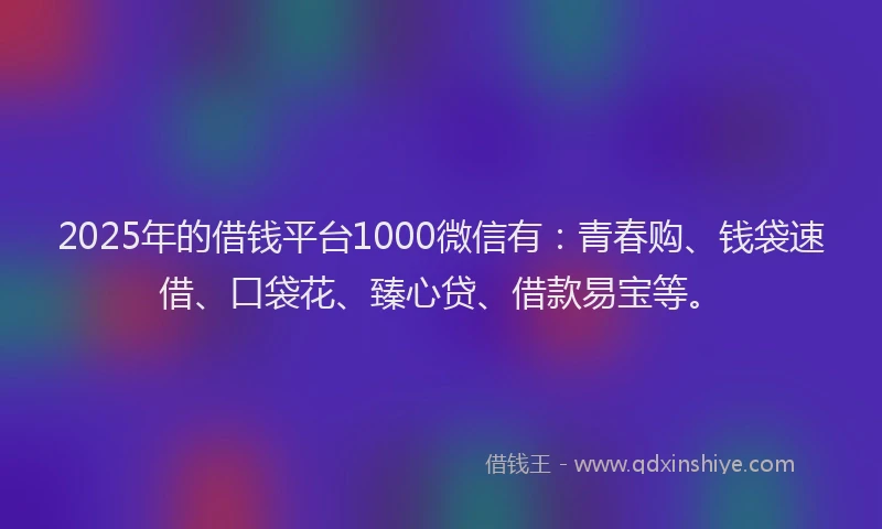 2025年的借钱平台1000微信有：青春购、钱袋速借、口袋花、臻心贷、借款易宝等。