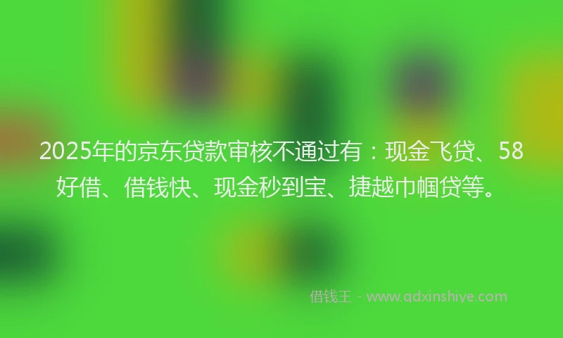 2025年的京东贷款审核不通过有：现金飞贷、58好借、借钱快、现金秒到宝、捷越巾帼贷等。