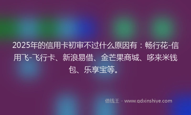 2025年的信用卡初审不过什么原因有：畅行花-信用飞-飞行卡、新浪易借、金芒果商城、哆来米钱包、乐享宝等。