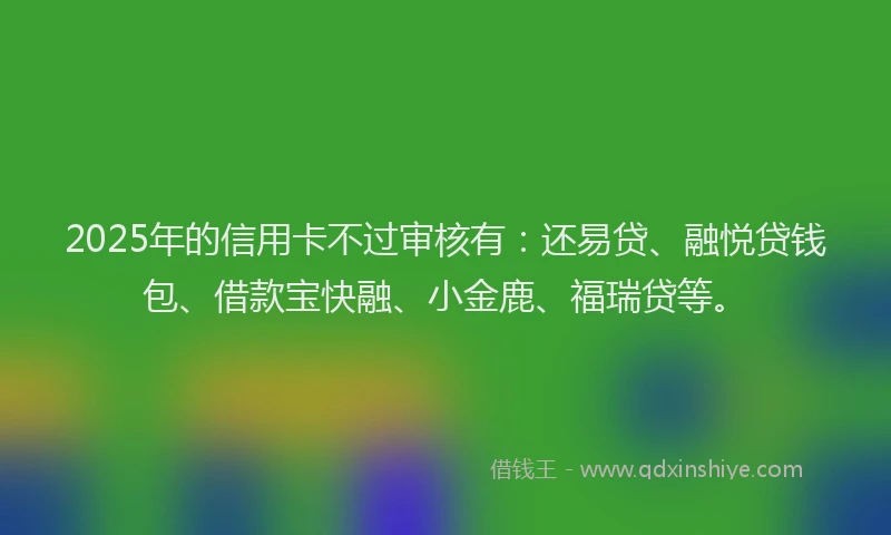 2025年的信用卡不过审核有：还易贷、融悦贷钱包、借款宝快融、小金鹿、福瑞贷等。