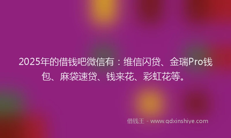 2025年的借钱吧微信有：维信闪贷、金瑞Pro钱包、麻袋速贷、钱来花、彩虹花等。