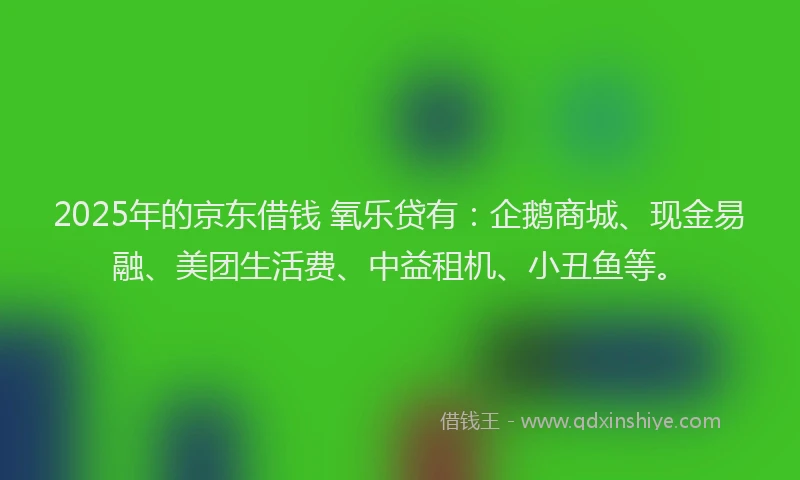 2025年的京东借钱 氧乐贷有：企鹅商城、现金易融、美团生活费、中益租机、小丑鱼等。