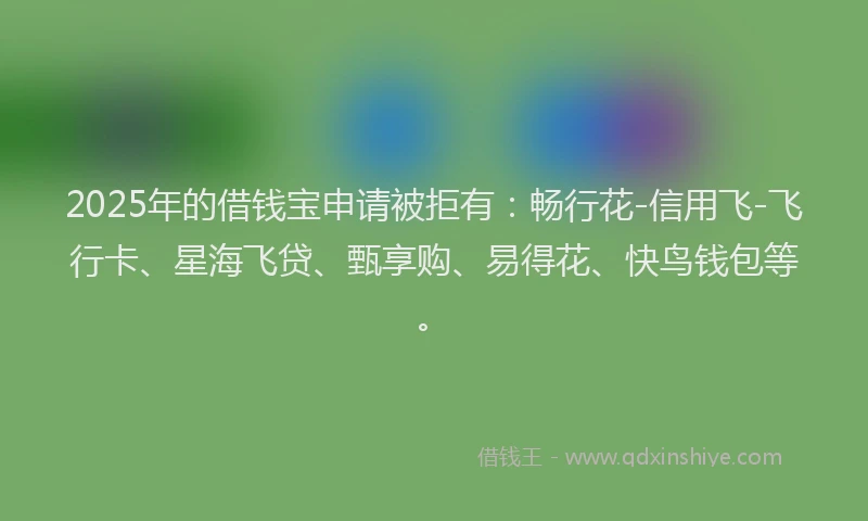 2025年的借钱宝申请被拒有：畅行花-信用飞-飞行卡、星海飞贷、甄享购、易得花、快鸟钱包等。