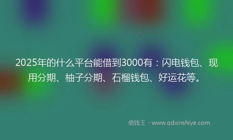 2025年的什么平台能借到3000有：闪电钱包、现用分期、柚子分期、石榴钱包、好运花等。