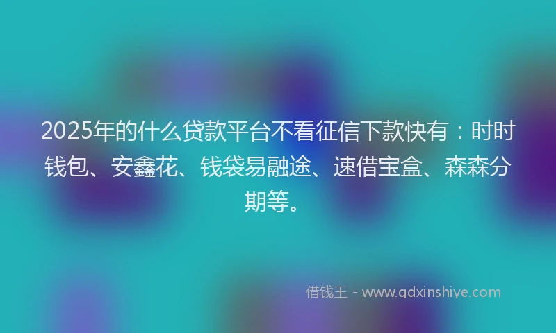 2025年的什么贷款平台不看征信下款快有：时时钱包、安鑫花、钱袋易融途、速借宝盒、森森分期等。