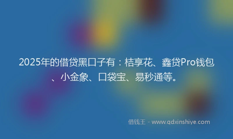2025年的借贷黑口子有：桔享花、鑫贷Pro钱包、小金象、口袋宝、易秒通等。