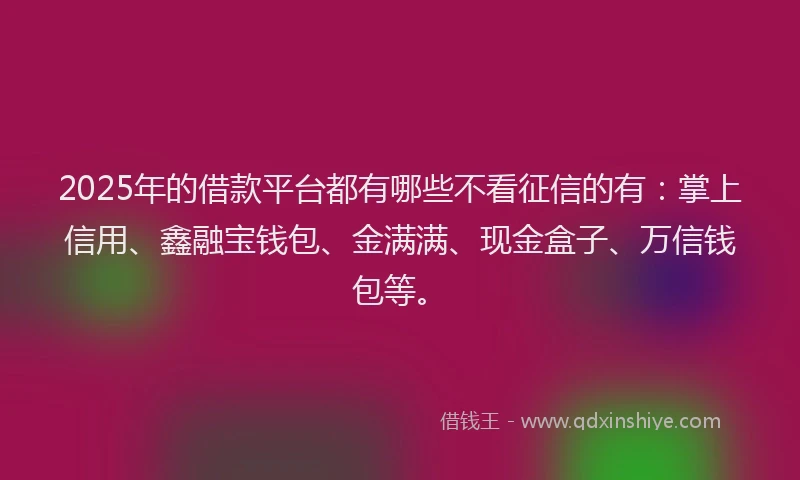 2025年的借款平台都有哪些不看征信的有：掌上信用、鑫融宝钱包、金满满、现金盒子、万信钱包等。