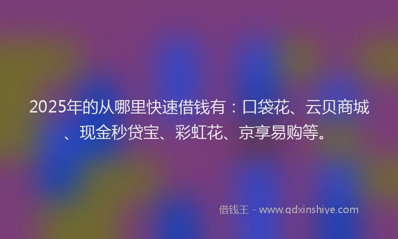 2025年的从哪里快速借钱有：口袋花、云贝商城、现金秒贷宝、彩虹花、京享易购等。