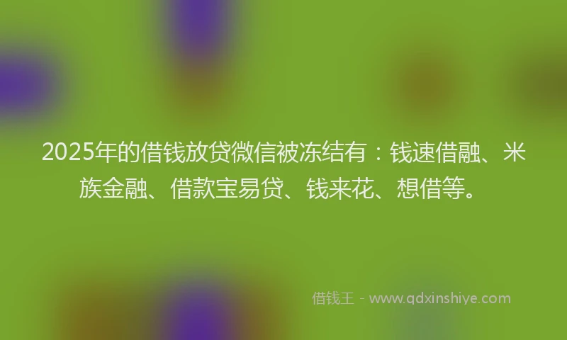 2025年的借钱放贷微信被冻结有：钱速借融、米族金融、借款宝易贷、钱来花、想借等。