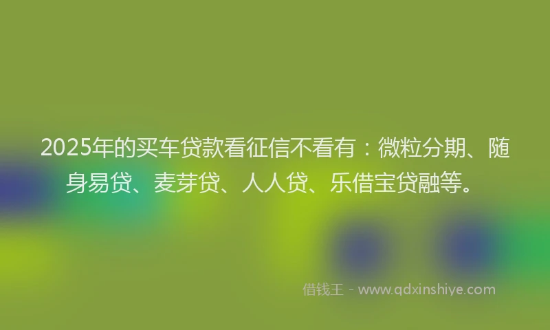 2025年的买车贷款看征信不看有：微粒分期、随身易贷、麦芽贷、人人贷、乐借宝贷融等。
