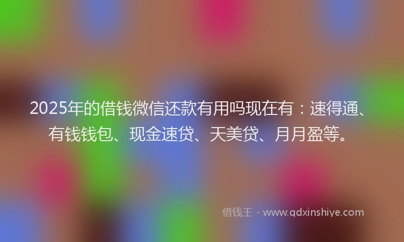 2025年的借钱微信还款有用吗现在有：速得通、有钱钱包、现金速贷、天美贷、月月盈等。