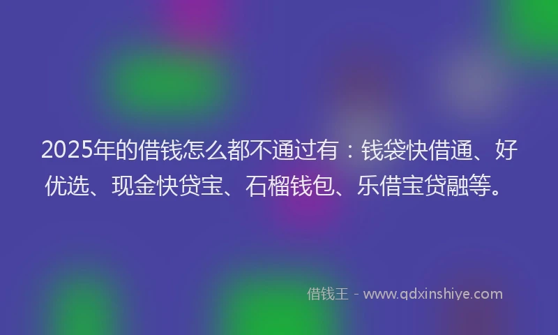 2025年的借钱怎么都不通过有：钱袋快借通、好优选、现金快贷宝、石榴钱包、乐借宝贷融等。