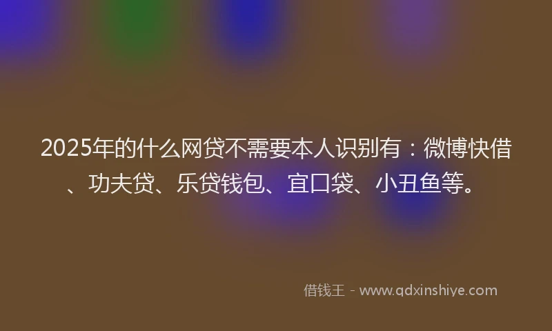2025年的什么网贷不需要本人识别有：微博快借、功夫贷、乐贷钱包、宜口袋、小丑鱼等。