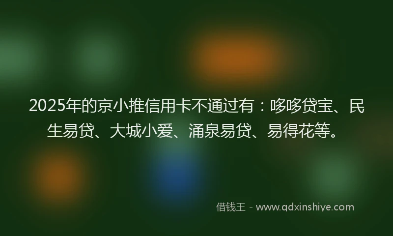 2025年的京小推信用卡不通过有：哆哆贷宝、民生易贷、大城小爱、涌泉易贷、易得花等。