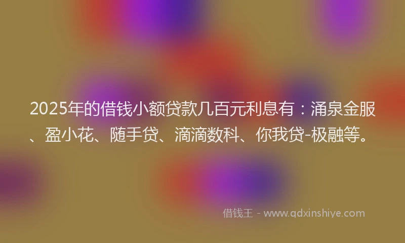 2025年的借钱小额贷款几百元利息有：涌泉金服、盈小花、随手贷、滴滴数科、你我贷-极融等。