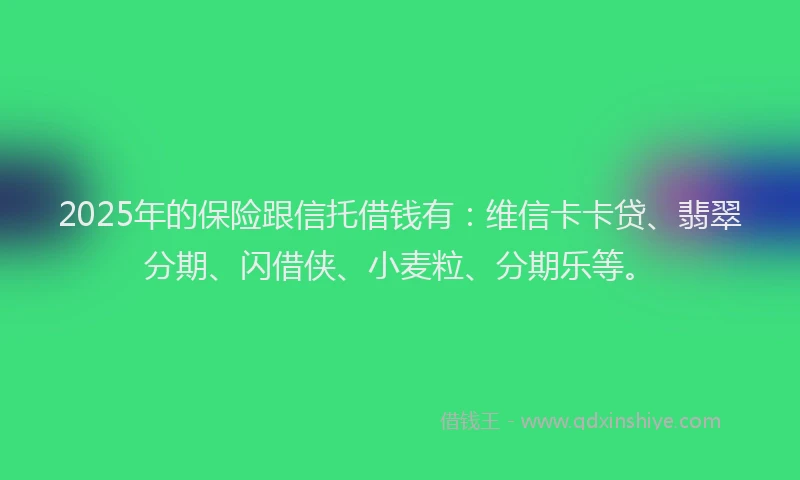 2025年的保险跟信托借钱有：维信卡卡贷、翡翠分期、闪借侠、小麦粒、分期乐等。