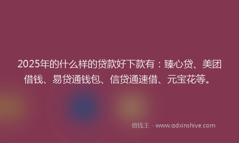 2025年的什么样的贷款好下款有：臻心贷、美团借钱、易贷通钱包、信贷通速借、元宝花等。