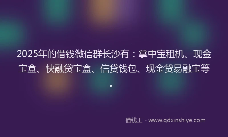 2025年的借钱微信群长沙有：掌中宝租机、现金宝盒、快融贷宝盒、信贷钱包、现金贷易融宝等。